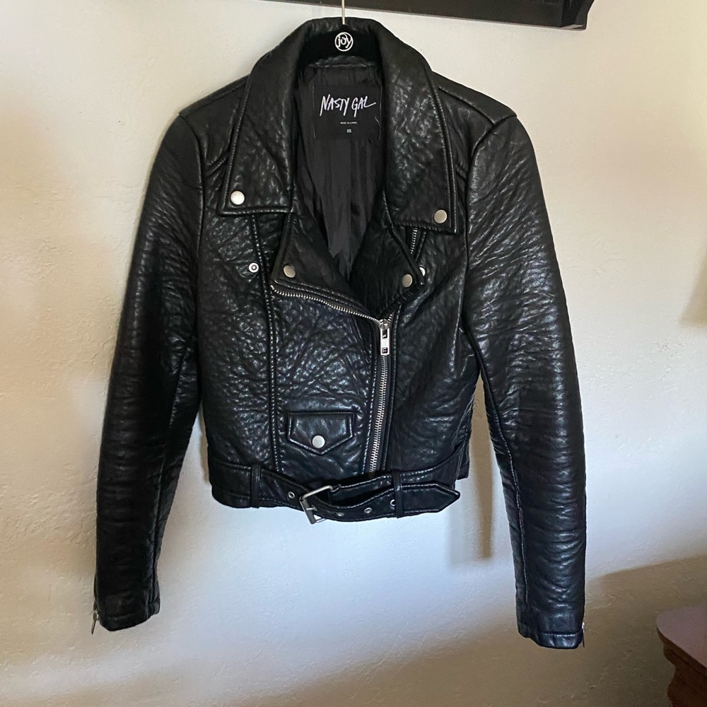 EUC Nasty Gal Vegan Leather Moto Jacket XS Black